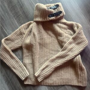 Beige Turtleneck Sweater with Buckle Detail